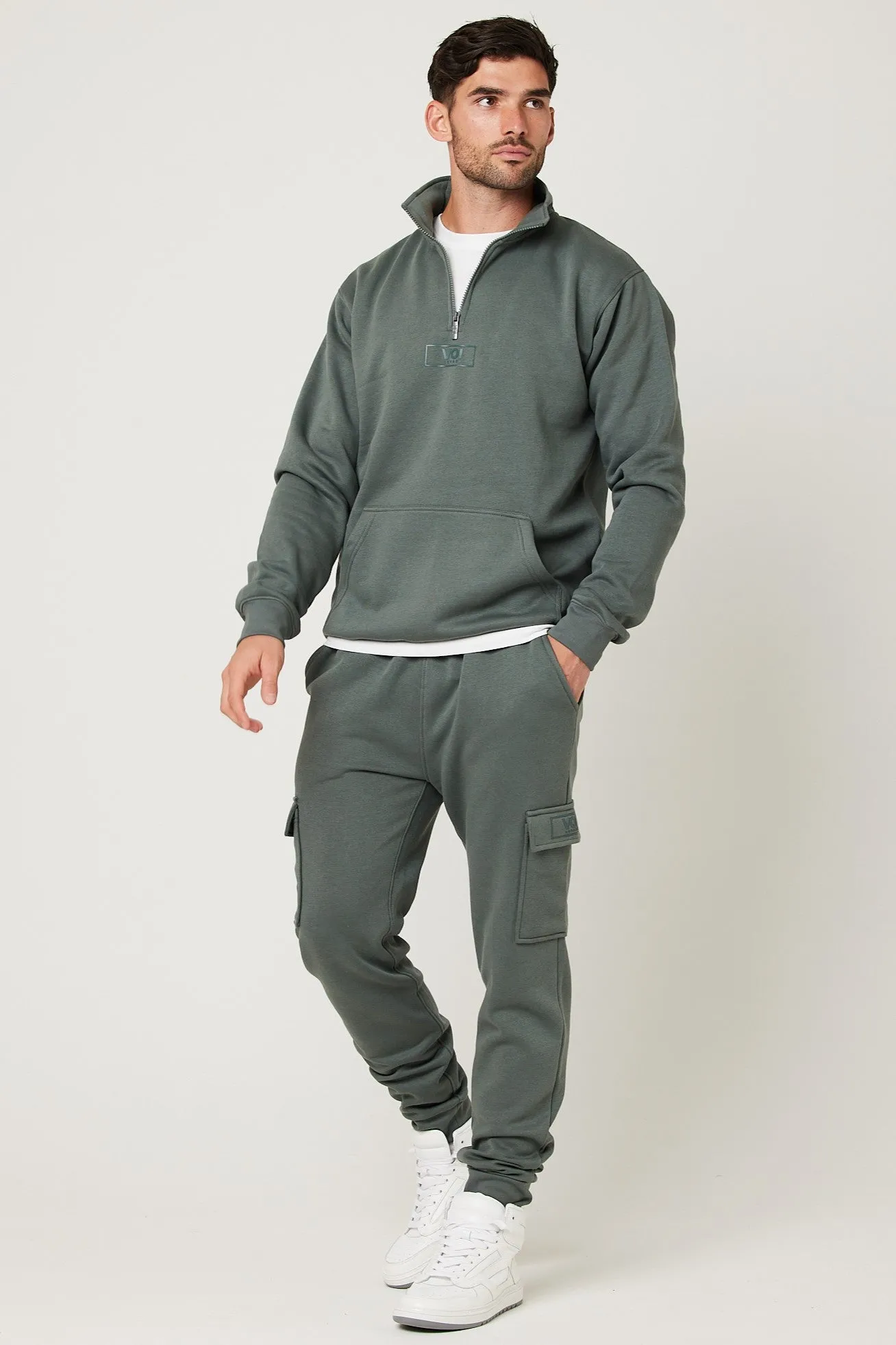 Rodney 1/4 Zip Fleece Cargo Tracksuit - Gun Metal