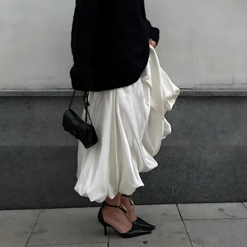 Satin Bubble Midi Skirt