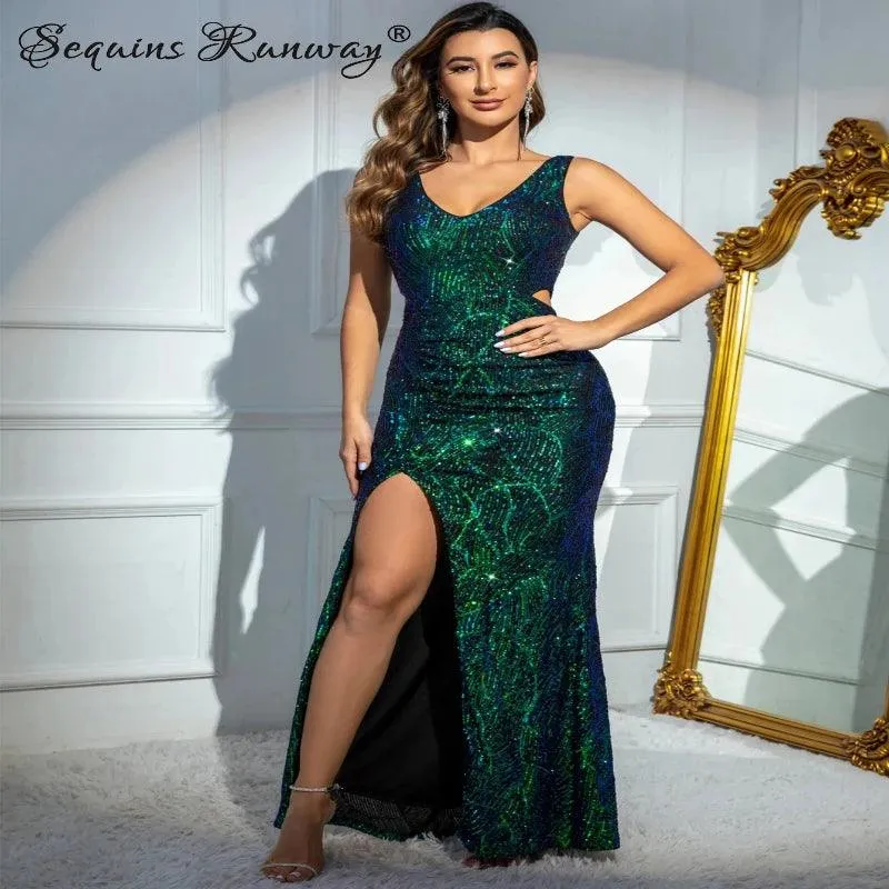 Sexy vintage maxi summer sequin dress women 2024 elegant