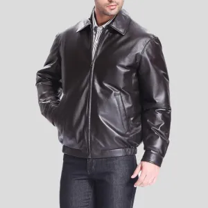 Shaw Black Bomber Leather Jacket for Men