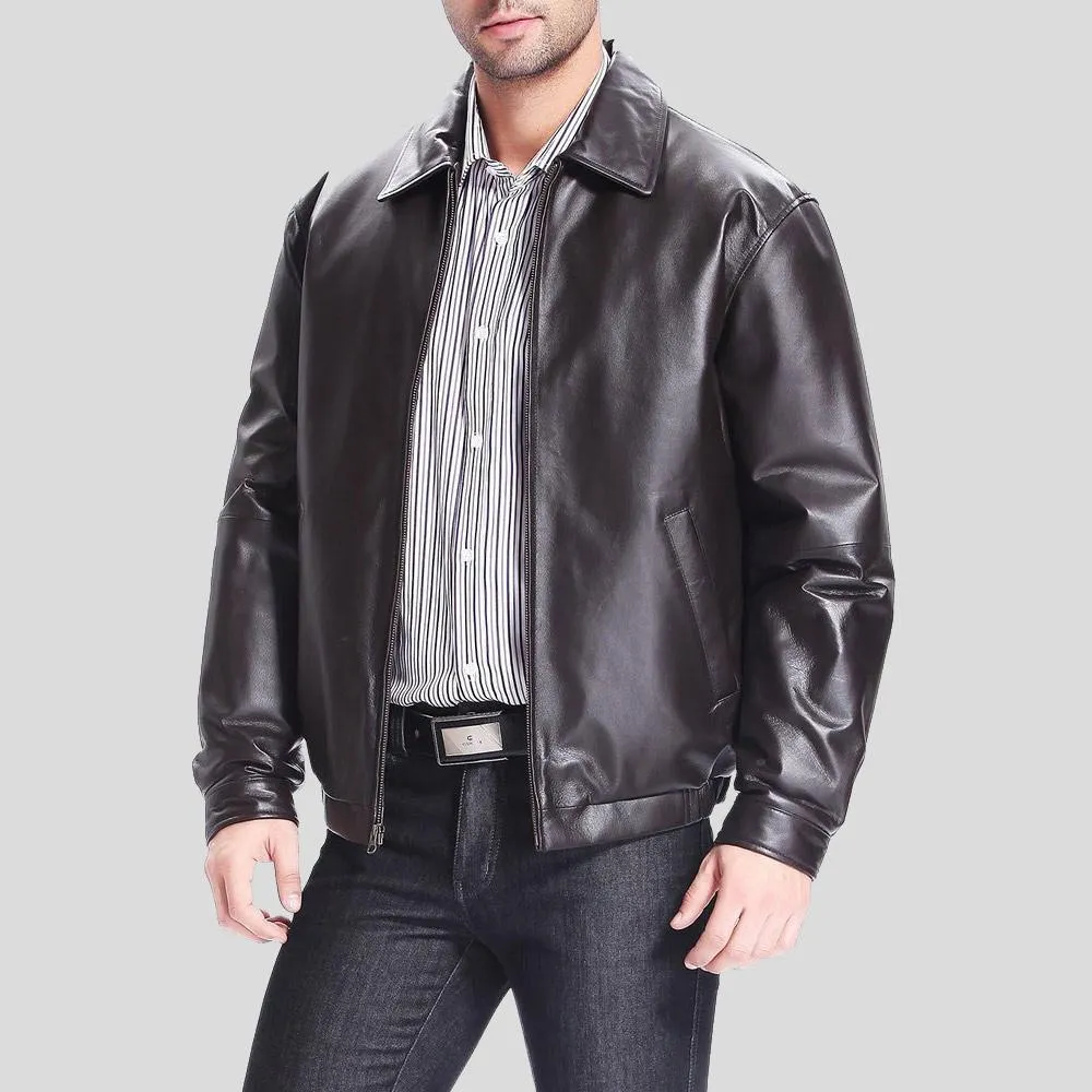 Shaw Black Bomber Leather Jacket for Men