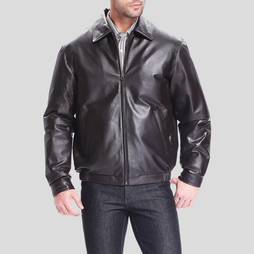 Shaw Black Bomber Leather Jacket for Men