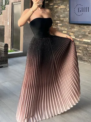 Shiny Pleated Maxi Skirt