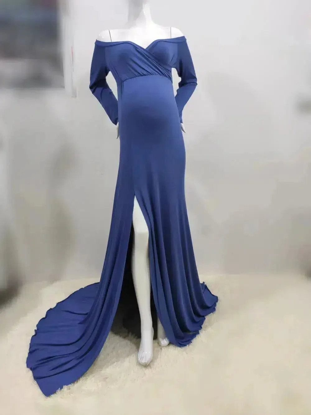 Shoulderless Maternity Maxi Gown