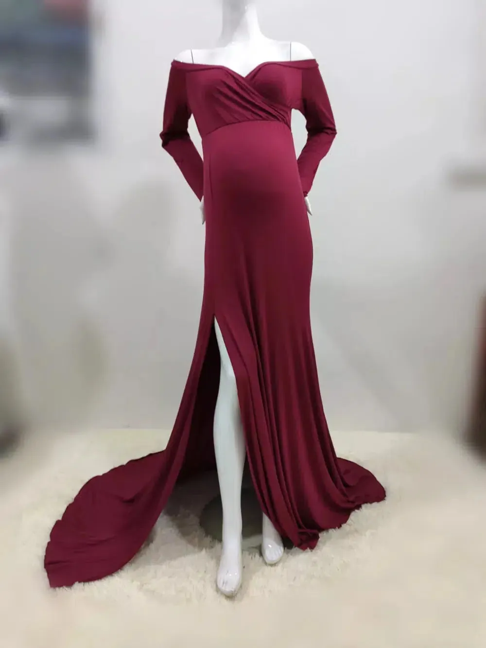 Shoulderless Maternity Maxi Gown