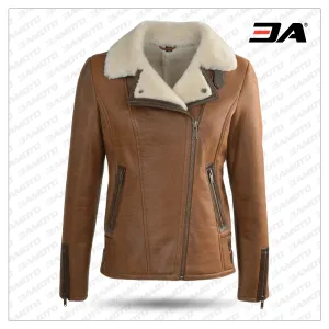 Side Zip Biker Jane Sheepskin B-3 Bomber Jacket