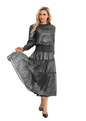 Silver Shimmer Midi Skirt