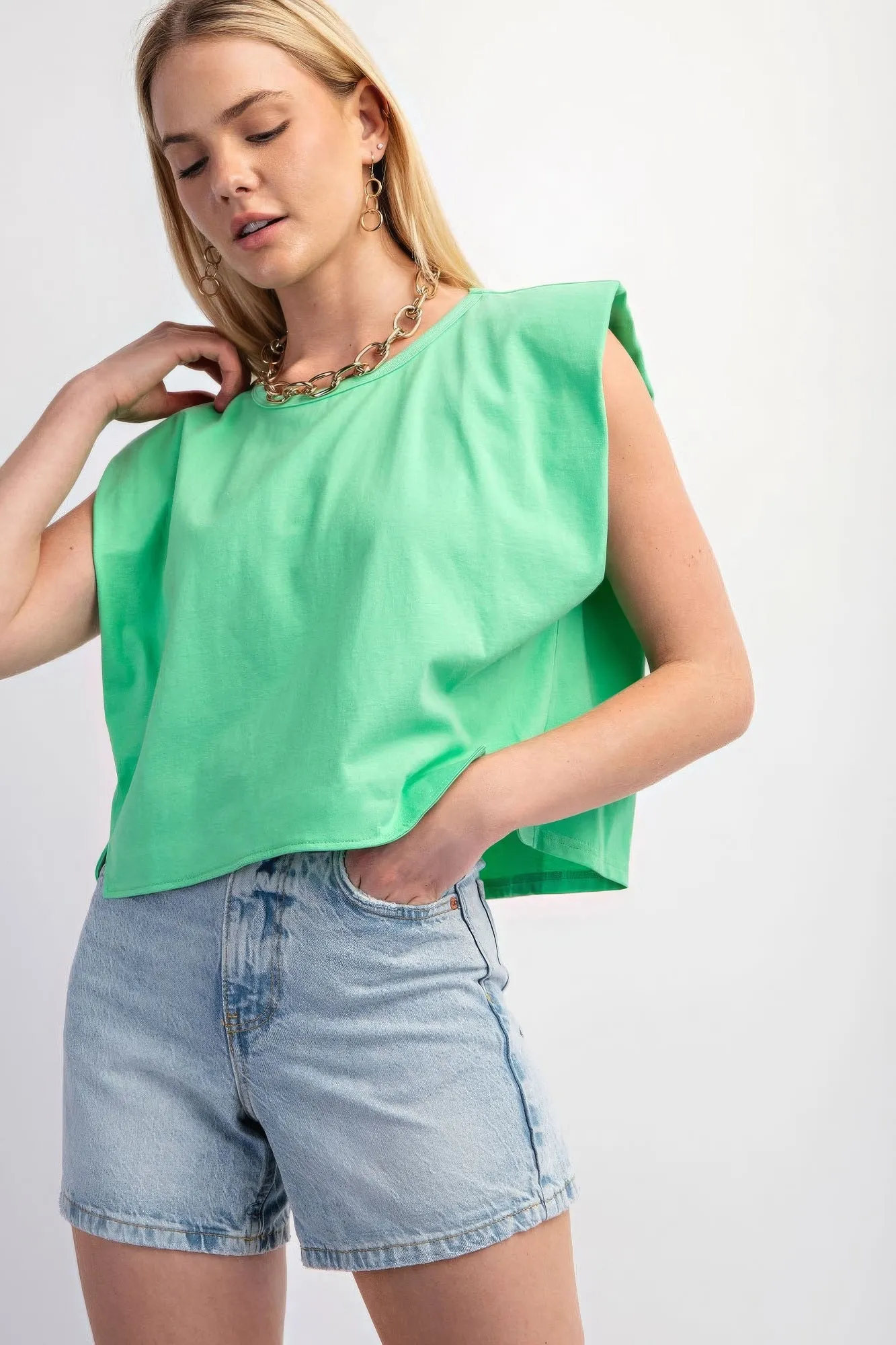 Sleeveless Crop Top With Shoulder Pads