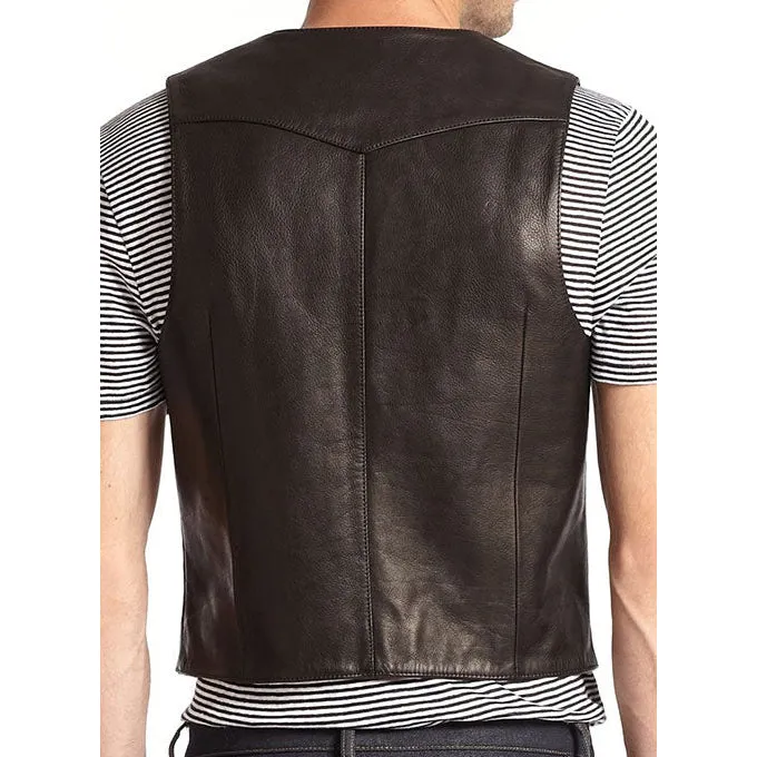 Slim Fit Black Biker Leather Vest Men's