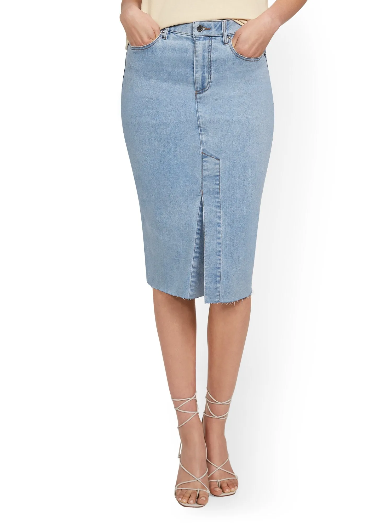 Slit-Front Denim Pencil Skirt