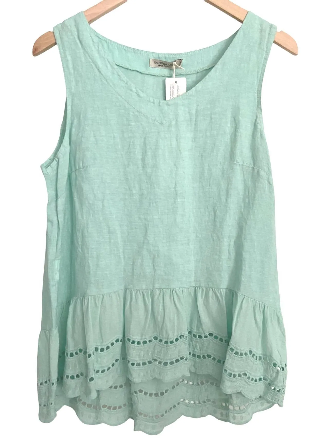 Soft Summer Mint Tonic Linen Eyelet Top