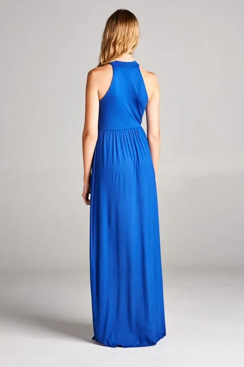 Solid Racerback Elegant Maxi Dress - Royal