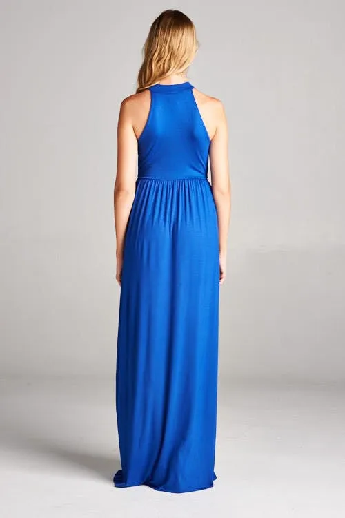 Solid Racerback Elegant Maxi Dress - Royal