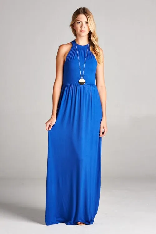 Solid Racerback Elegant Maxi Dress - Royal