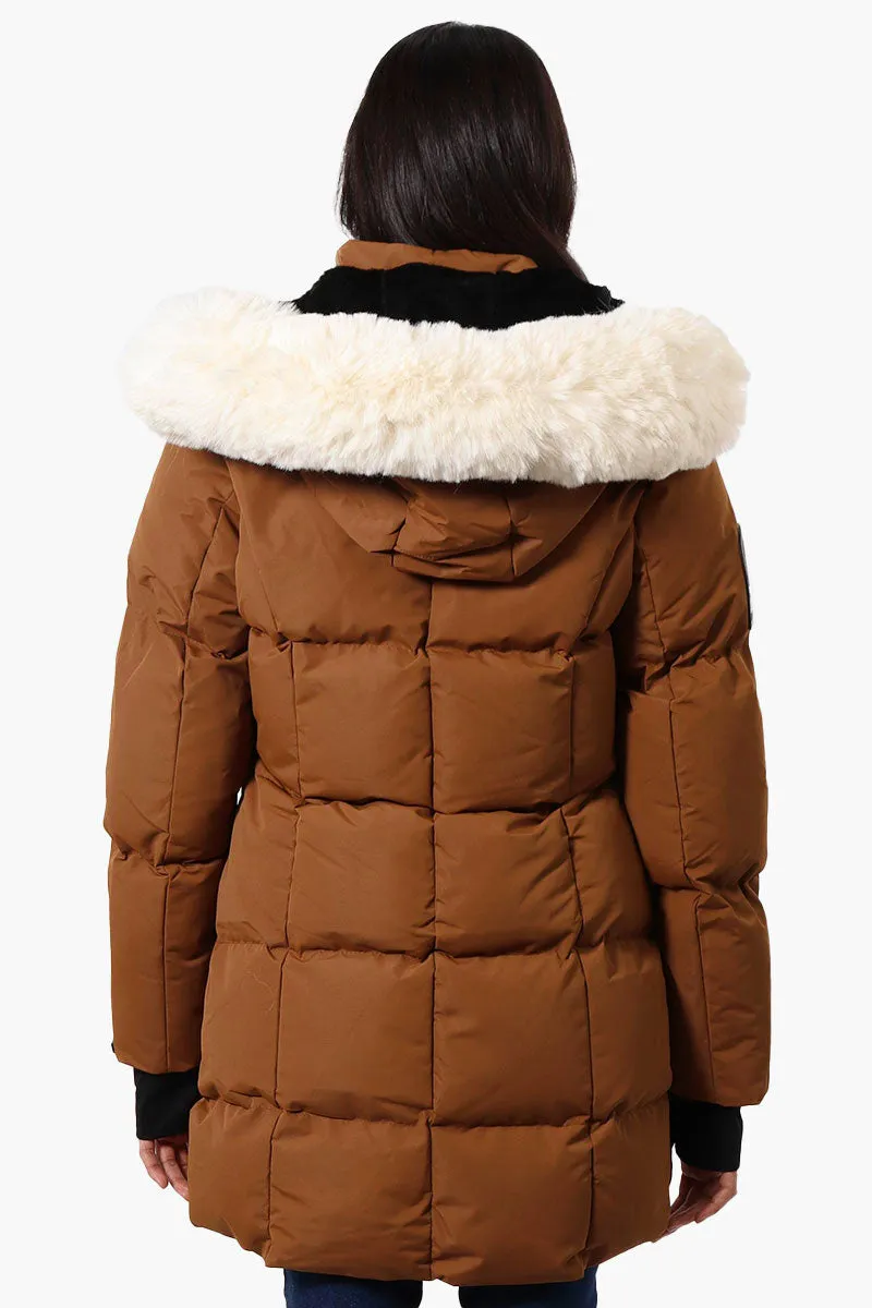 Super Triple Goose Faux Fur Thumb Hole Parka Jacket - Brown