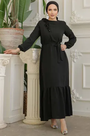 Tanya Long Maxi Dress With Ruffle Design - Waist Belt