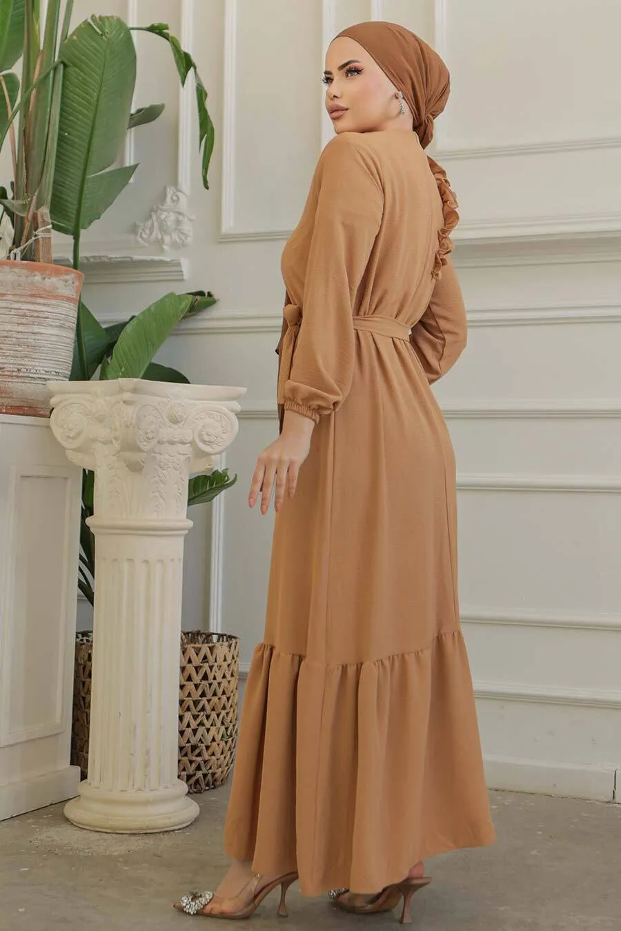 Tanya Long Maxi Dress With Ruffle Design - Waist Belt