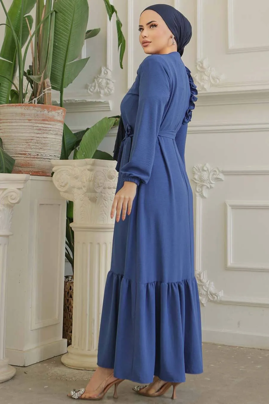 Tanya Long Maxi Dress With Ruffle Design - Waist Belt