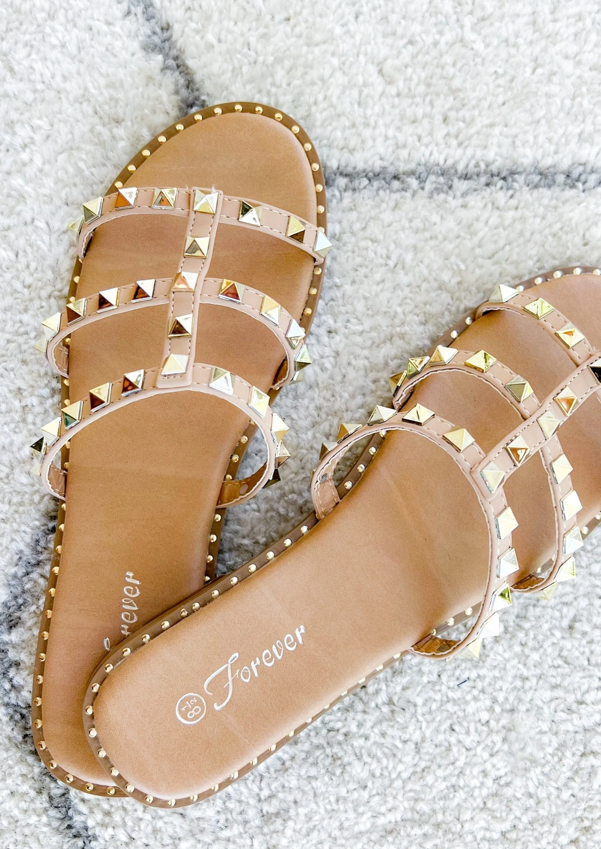 The Hadley Taupe Studded Slide Sandals