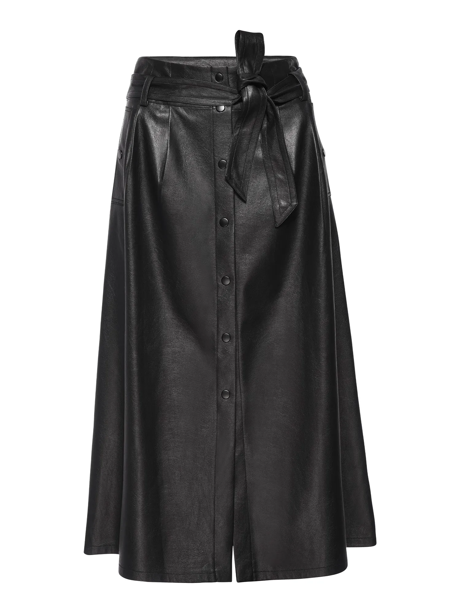 The Teagan Vegan Leather Belted Skirt