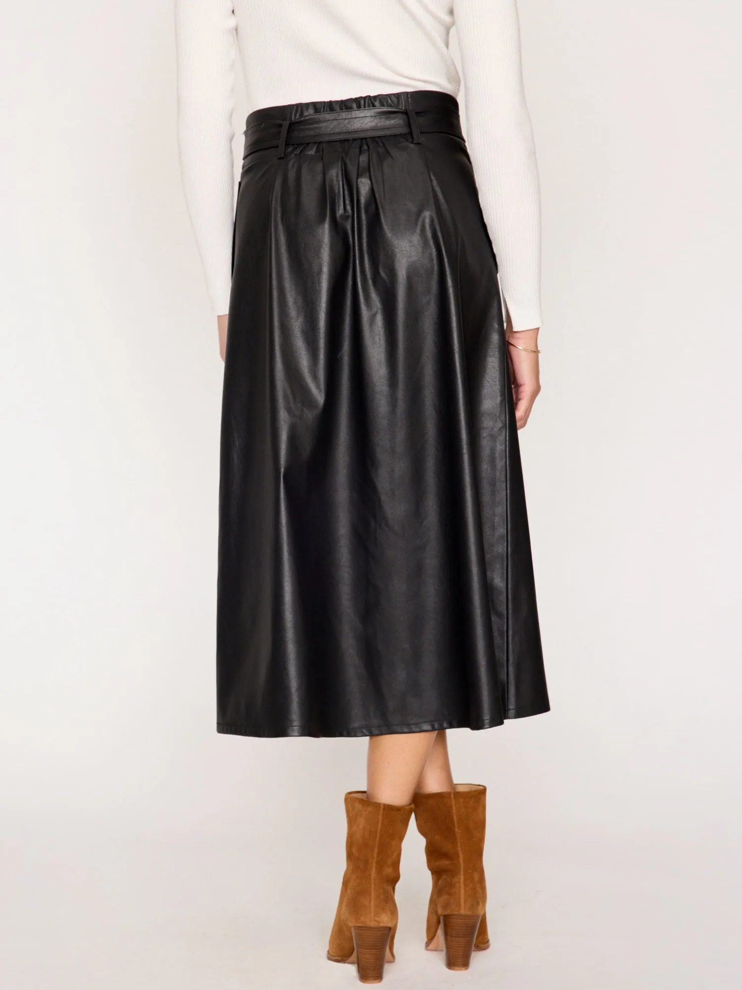 The Teagan Vegan Leather Belted Skirt