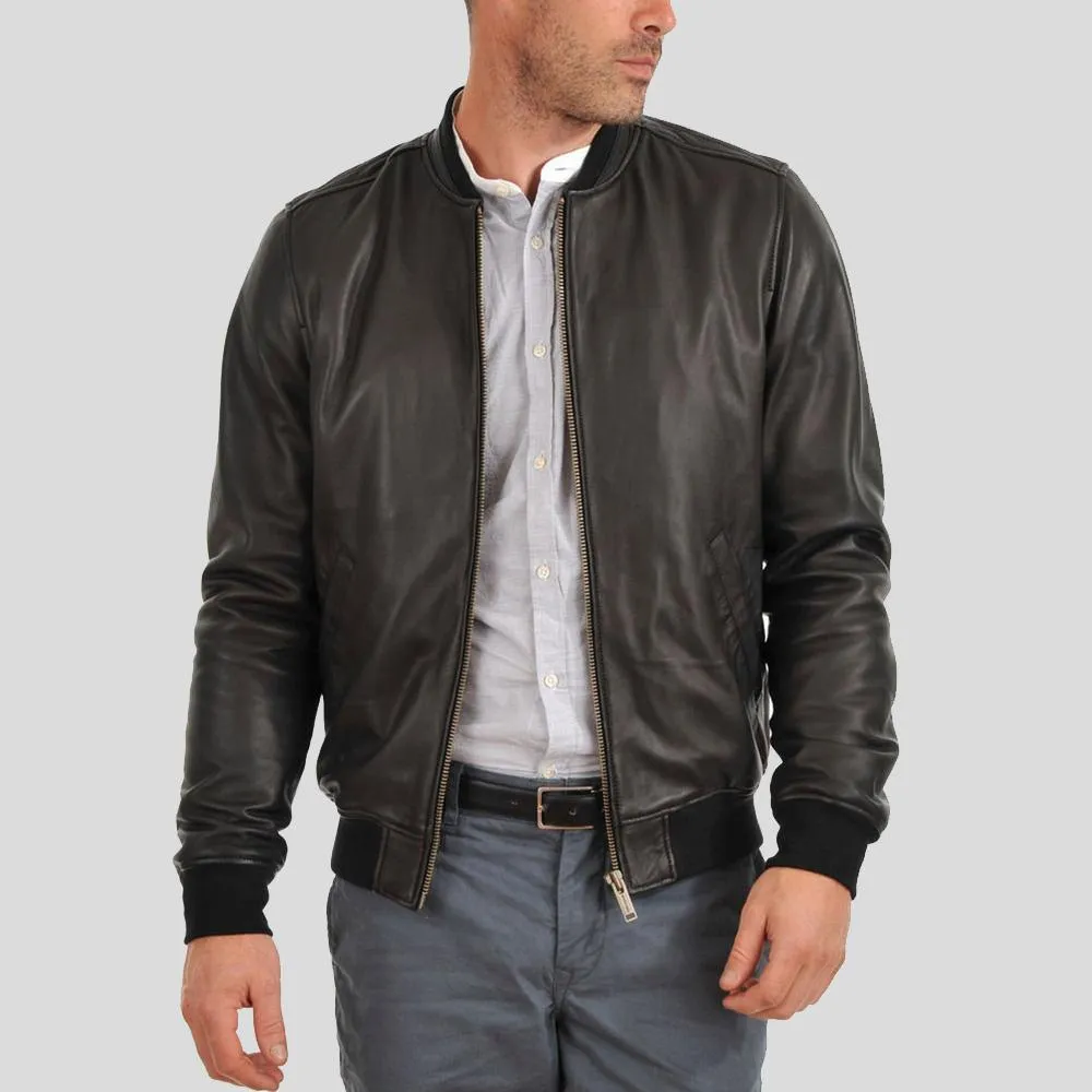 Tom Black Bomber Leather Jacket for Men