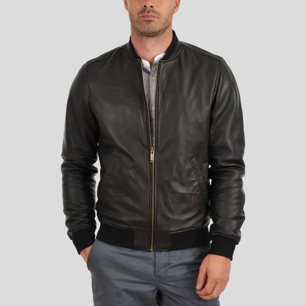 Tom Black Bomber Leather Jacket for Men