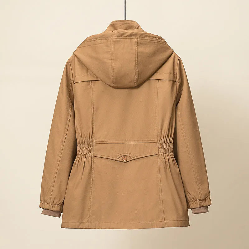 Trench Spring Hooded & Button Windbreaker Loose Jackets