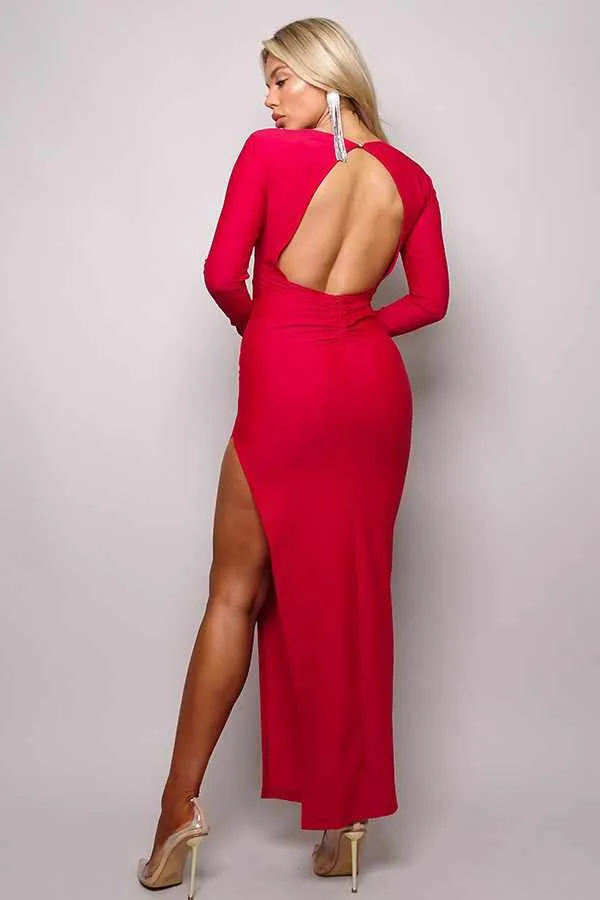 V-Neck Open Back Maxi Dress