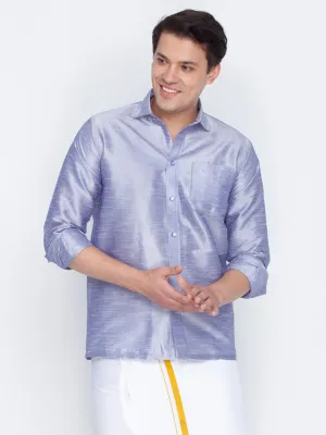 VASTRAMAY Light Blue Silk Ethnic Shirt