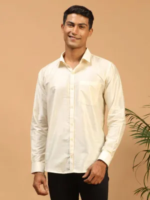 VASTRAMAY Men's Cream Silk Blend Ethnic Shirt