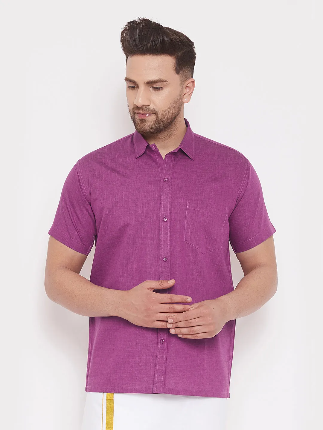 VASTRAMAY Men's Pink Cotton Shirt