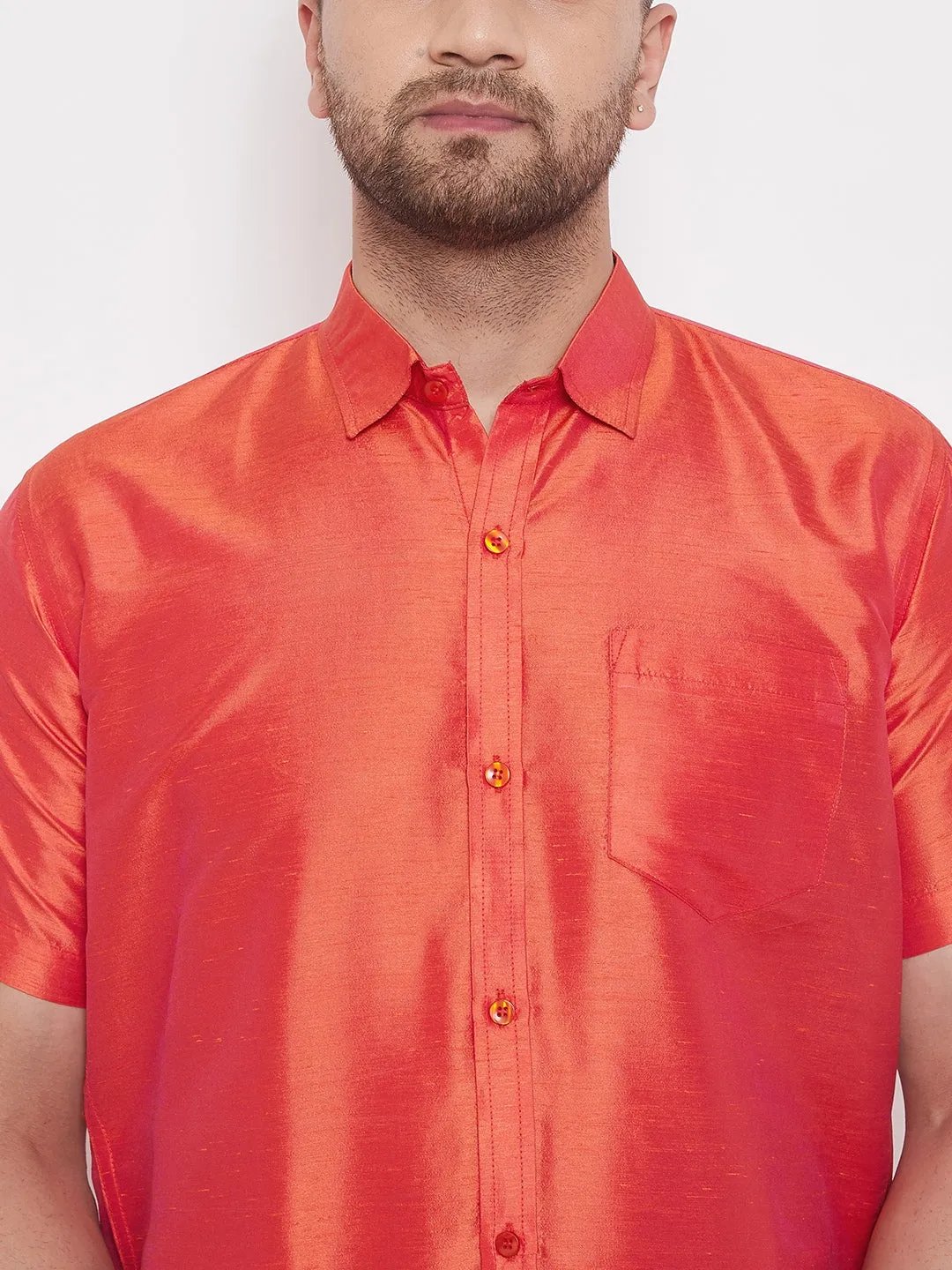 VASTRAMAY Men's Red Silk Blend Shirt