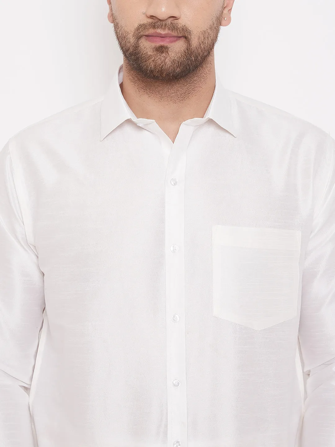 VASTRAMAY Men's White Silk Shirt