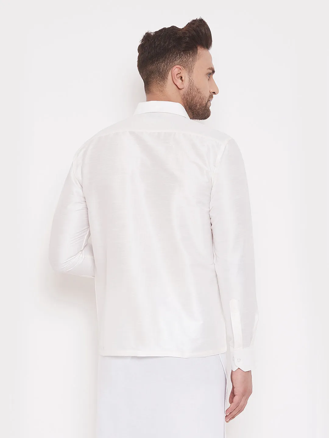 VASTRAMAY Men's White Silk Shirt