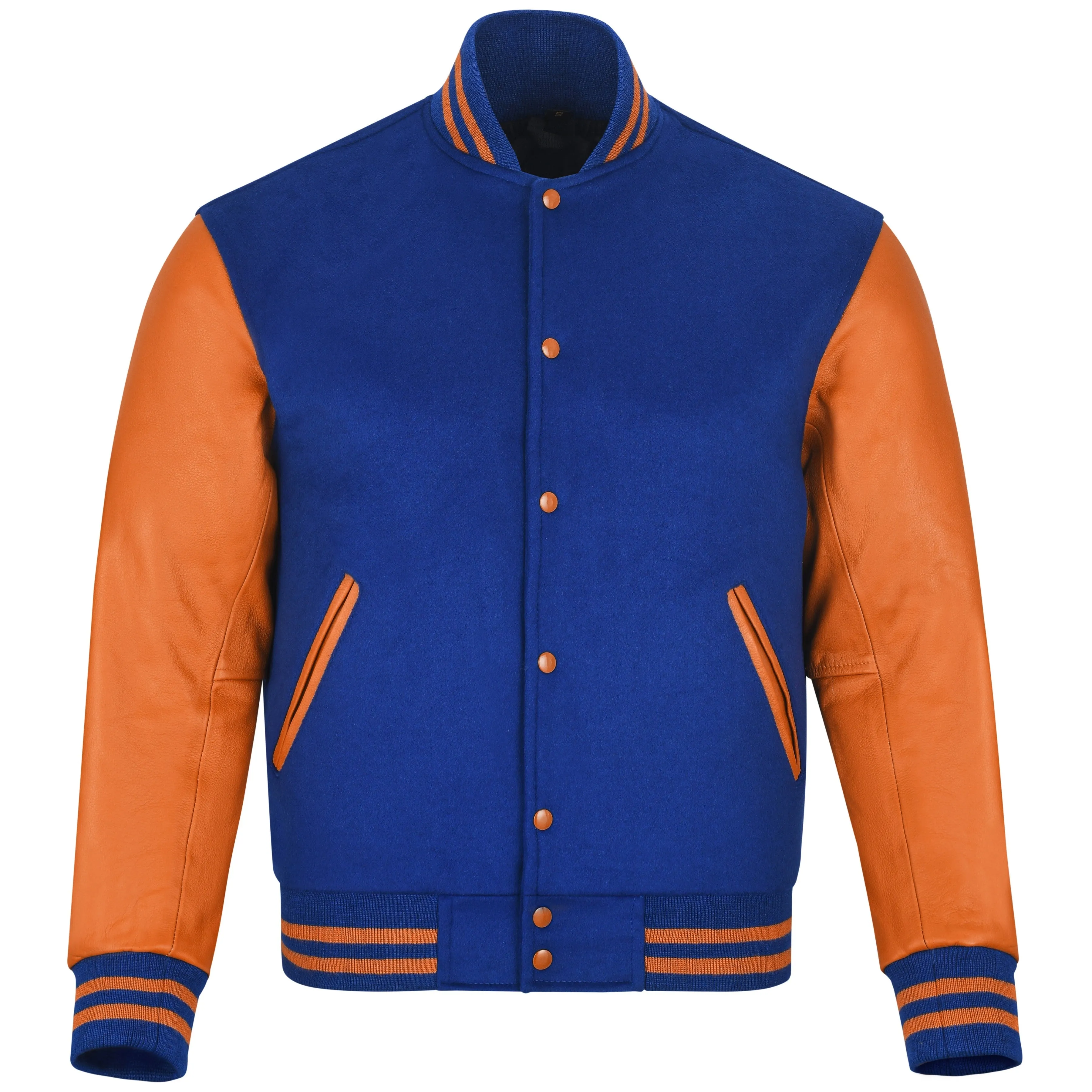 Warrior Gears Classic Hybrid Varsity Jacket for Kids, Toddler Letterman Bomber Jacket for Boys, Unisex Varsity Jacket Girls, Royal Blue Pure Wool Body & Orange Cowhide Leather Sleeves