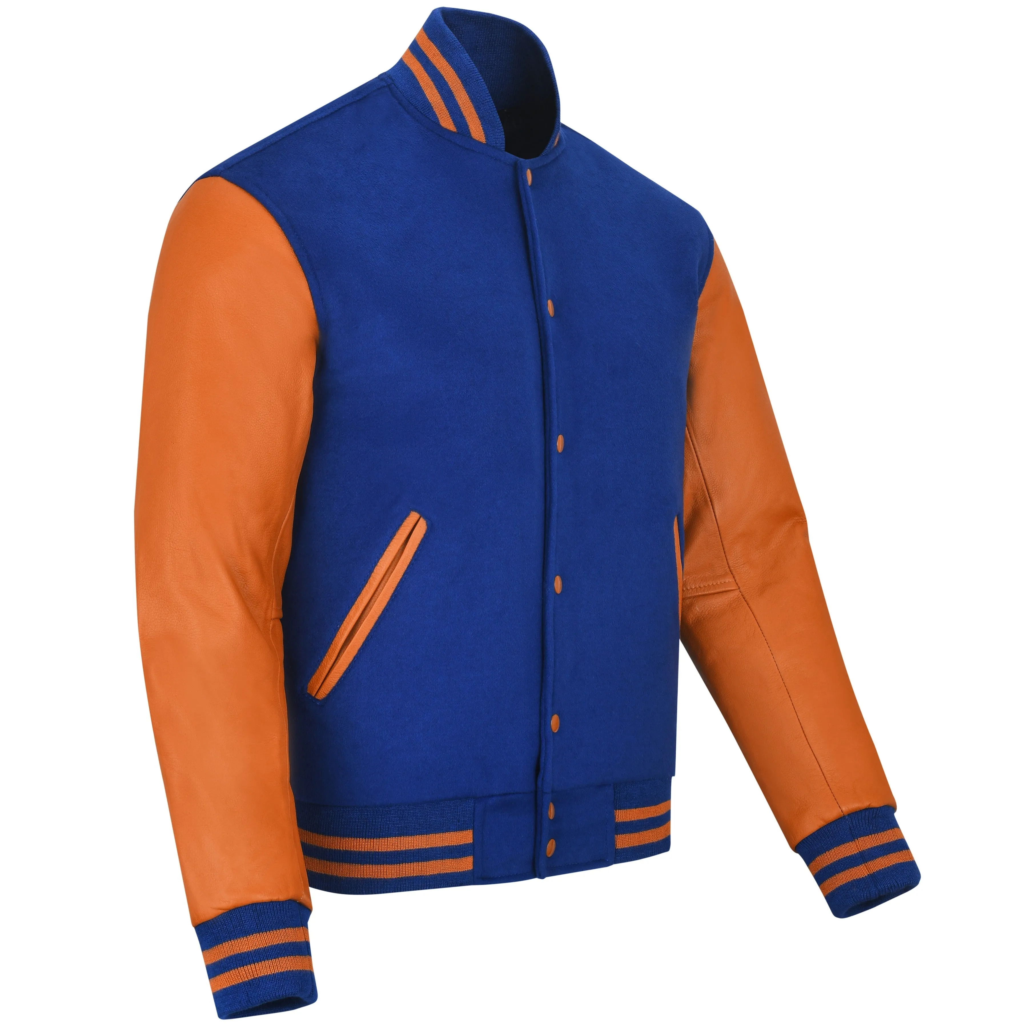 Warrior Gears Classic Hybrid Varsity Jacket for Kids, Toddler Letterman Bomber Jacket for Boys, Unisex Varsity Jacket Girls, Royal Blue Pure Wool Body & Orange Cowhide Leather Sleeves