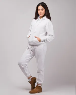 White Basic Fleece Winter Co Ord Set