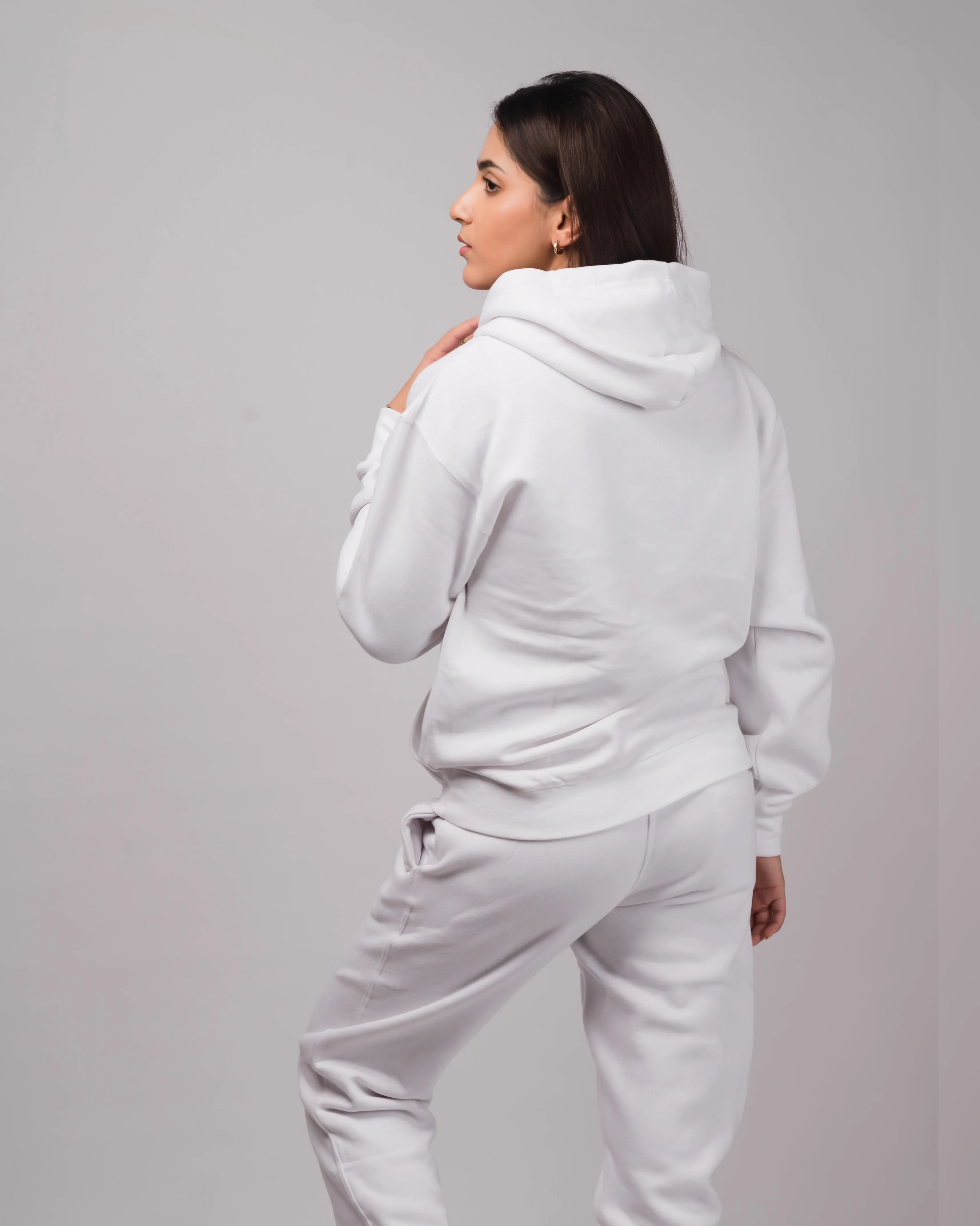 White Basic Fleece Winter Co Ord Set