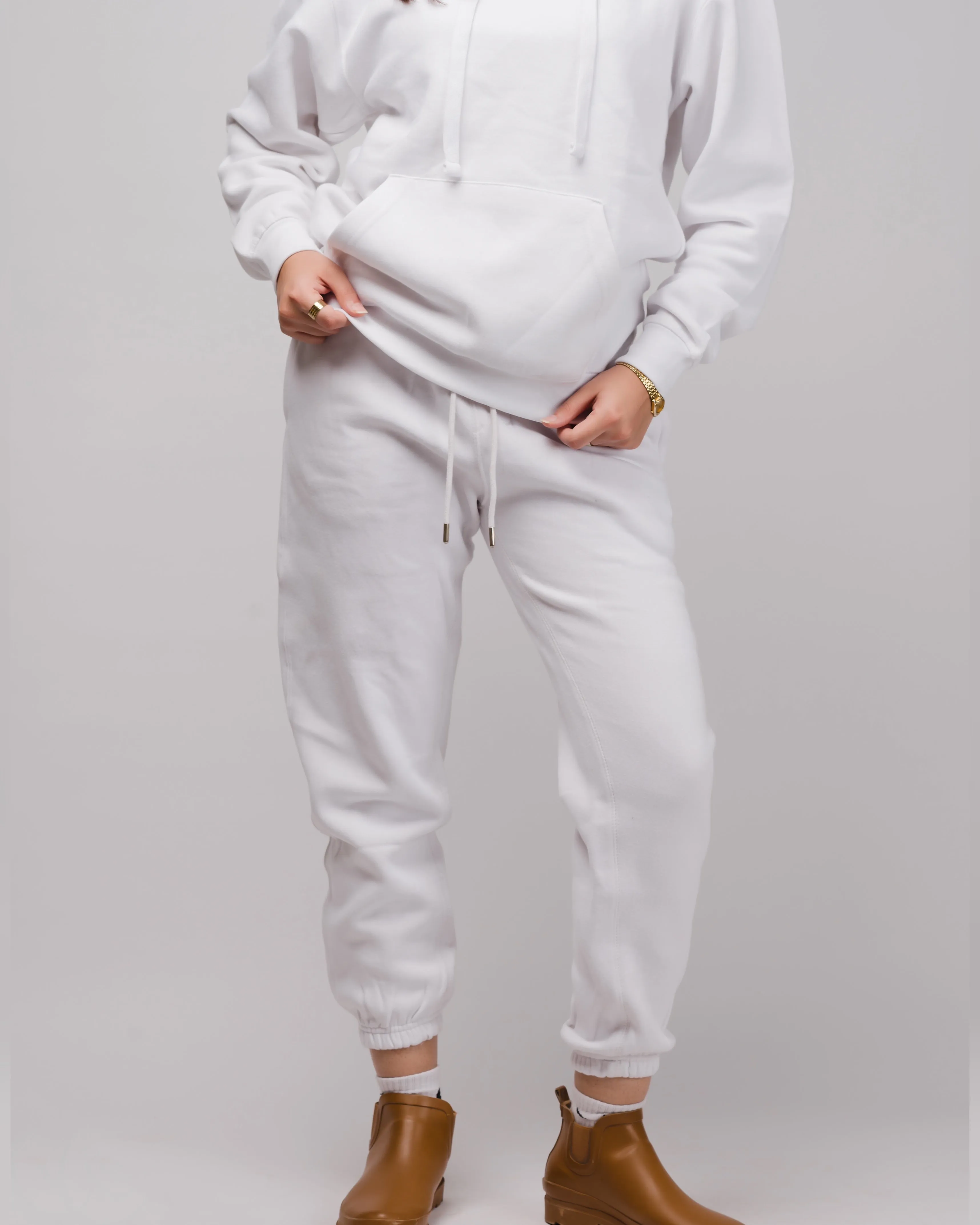 White Basic Fleece Winter Co Ord Set