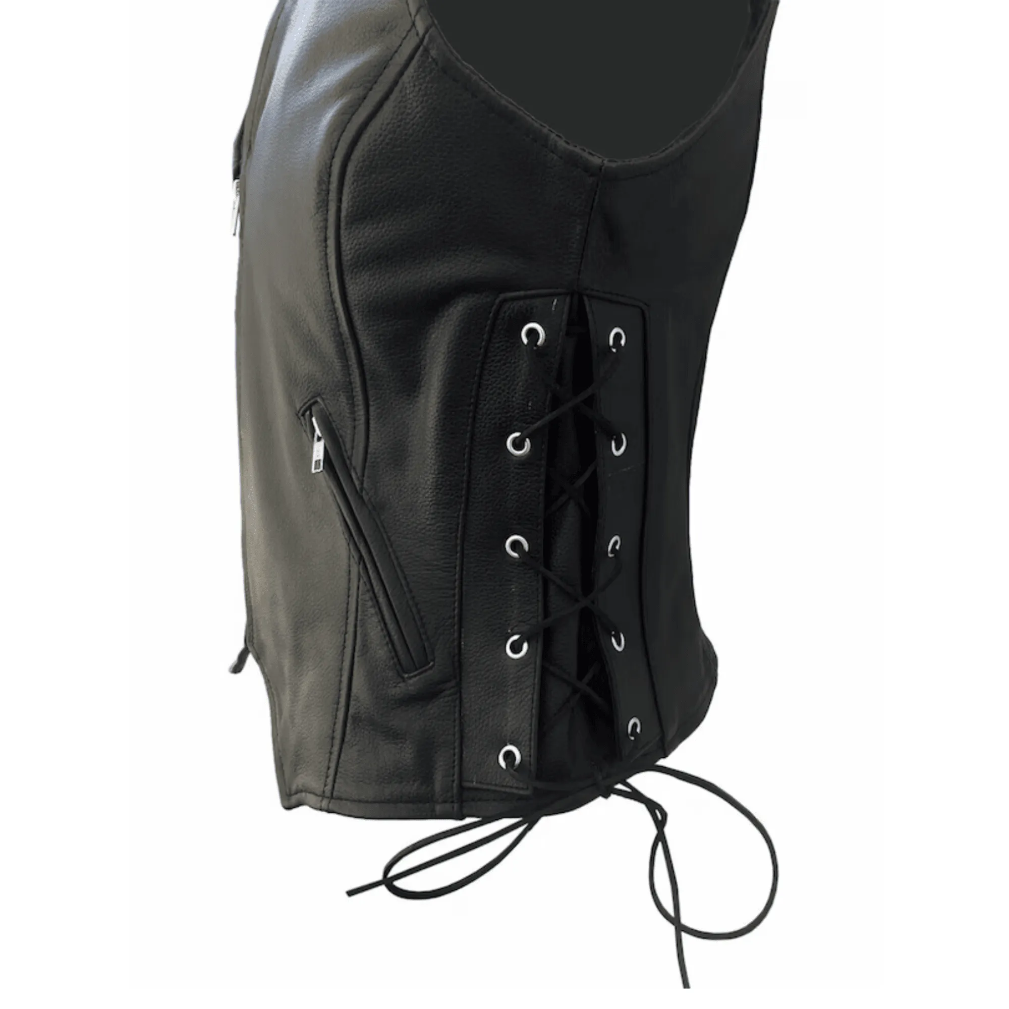 Women Black Leather Biker Vest