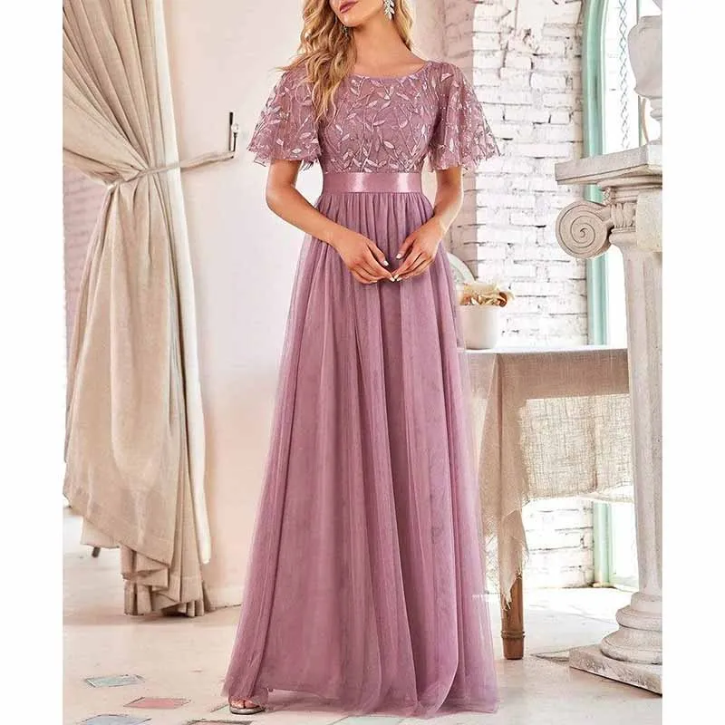 Women's A-Line Empire Waist Embroidery Evening Prom Dress