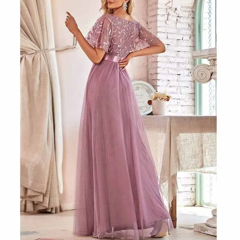 Women's A-Line Empire Waist Embroidery Evening Prom Dress