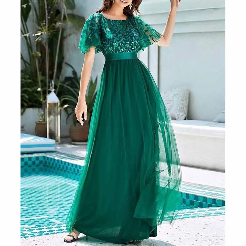 Women's A-Line Empire Waist Embroidery Evening Prom Dress