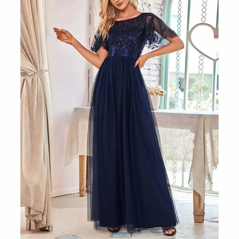 Women's A-Line Empire Waist Embroidery Evening Prom Dress