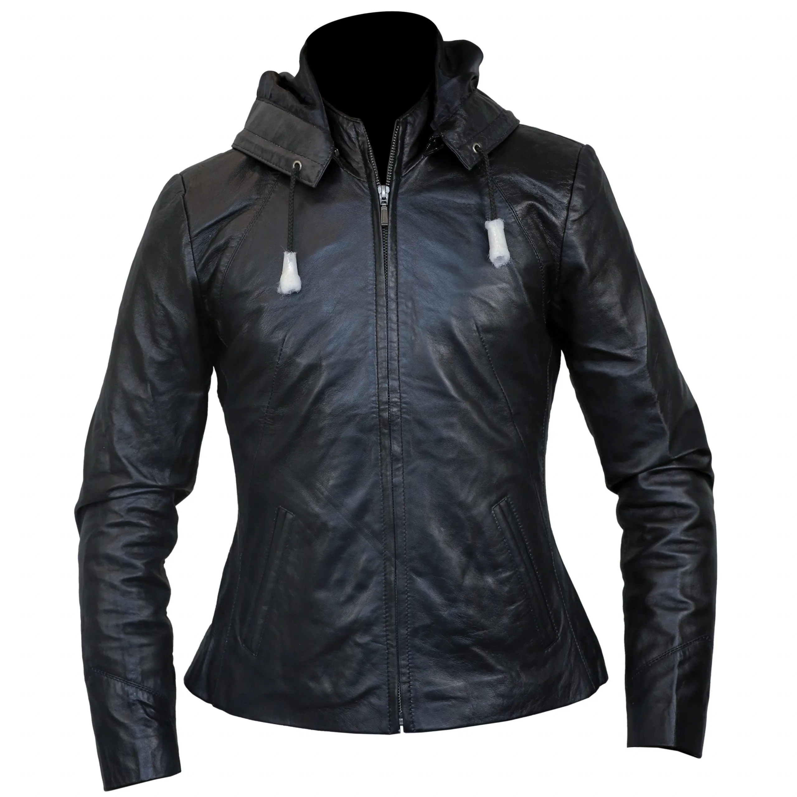 Women's Classy Fit Black Hooded Leather Jacket