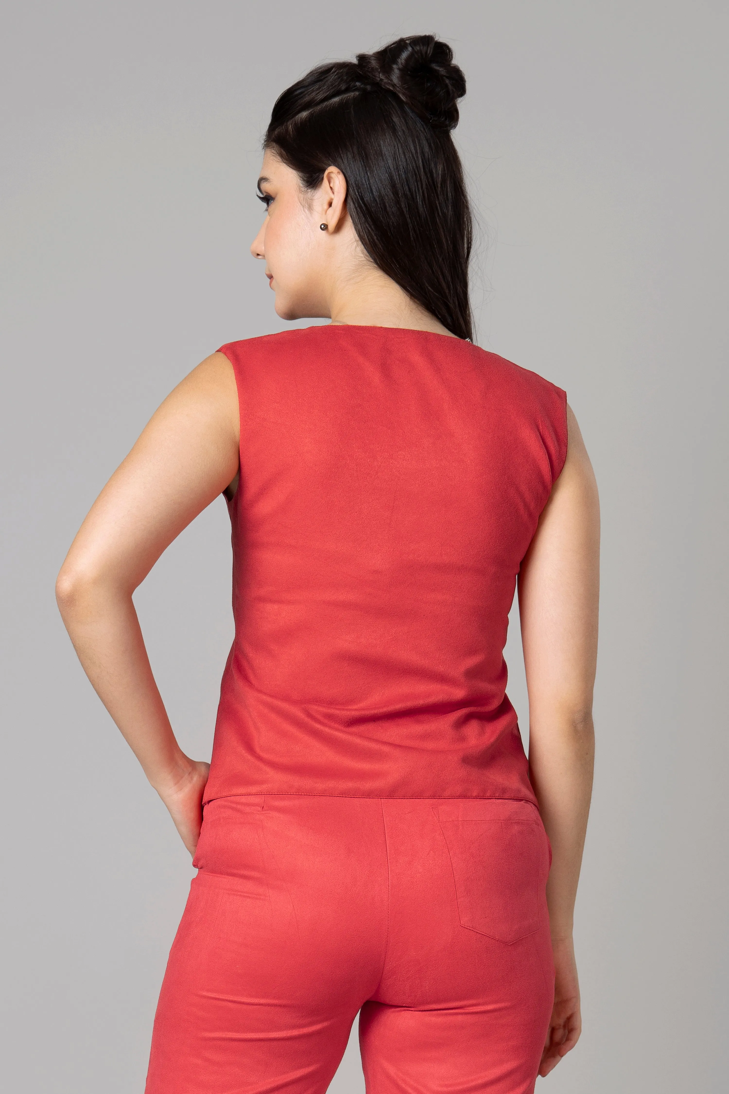 Womens Luxe Red Suede Waistcoat