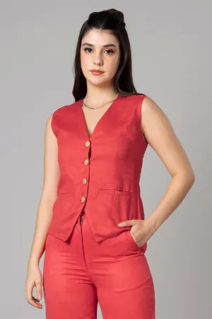 Womens Luxe Red Suede Waistcoat