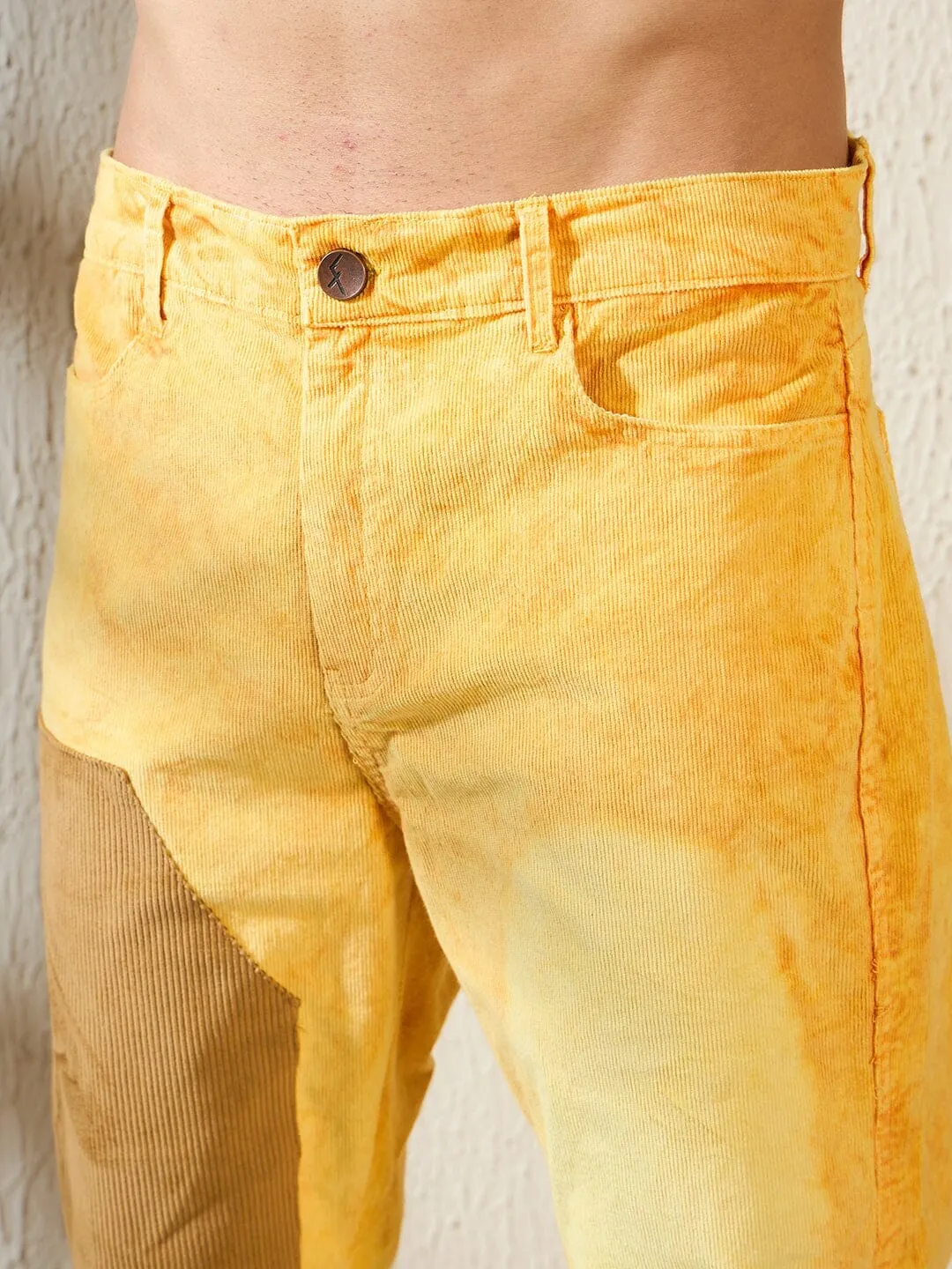 Yellow Washed Corduroy Patch Denim